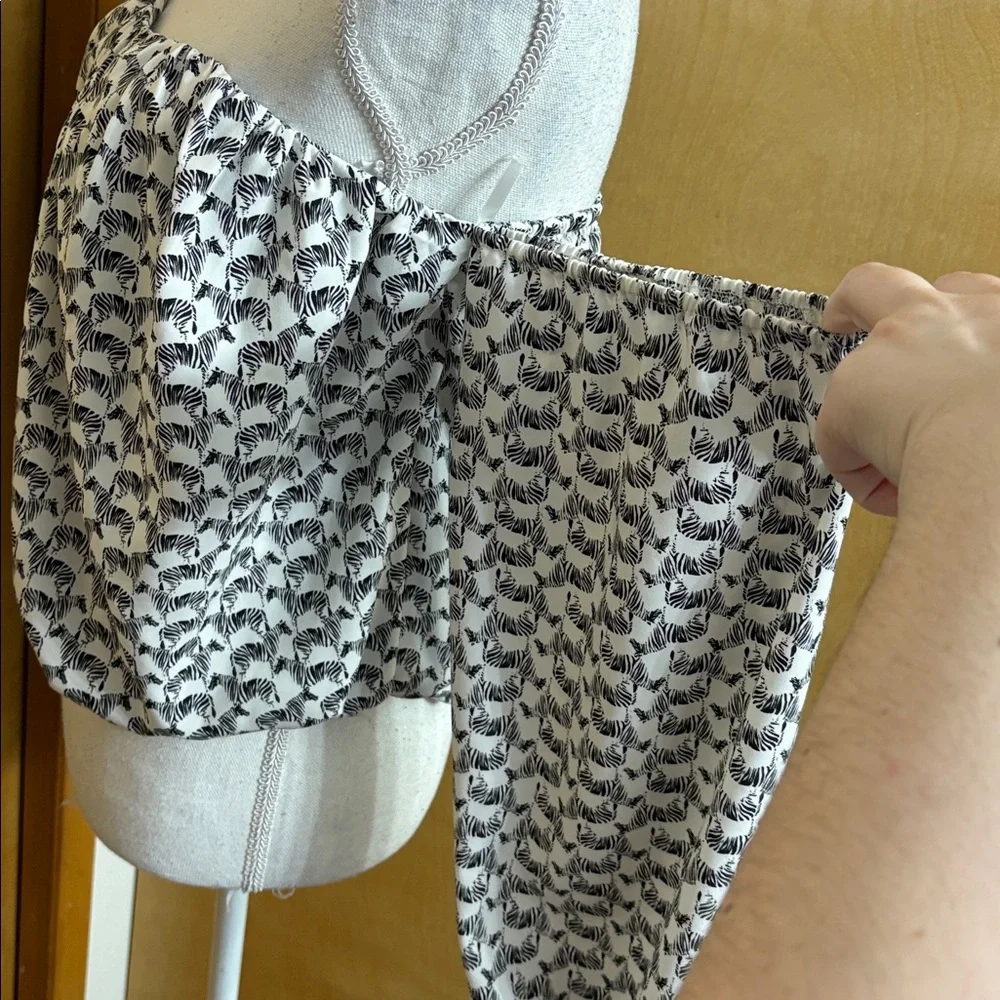 Free People Black And White Zebra Cropped Off The Shoulder Top S 100% Rayon